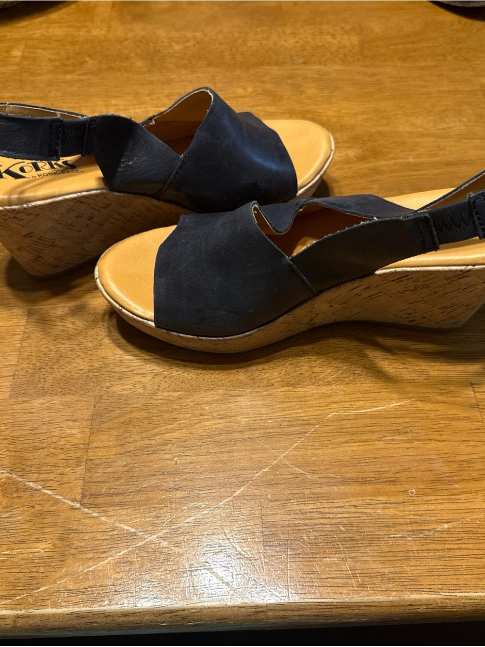 Korks by Kork-Ease Anja Black Stretch Slingback Open Toe Soft Leather Wedge Sz 7 - Picture 7 of 8